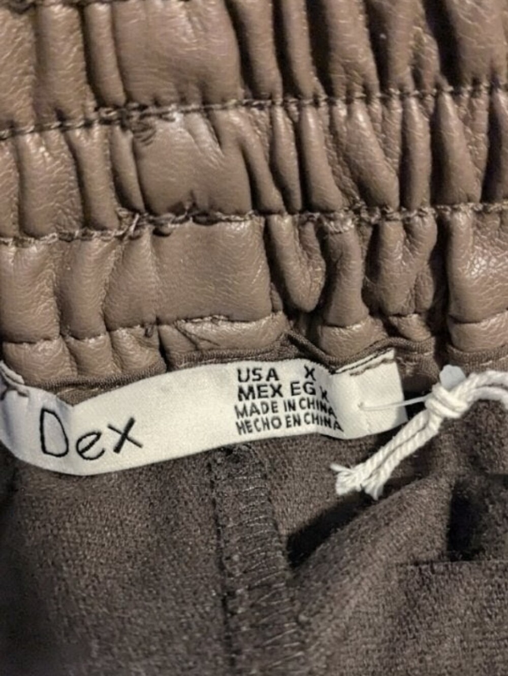 NEW Dex Faux Leather Drawstring Joggers / Cropped Trousers - Olive Brown - Picture 4 of 5